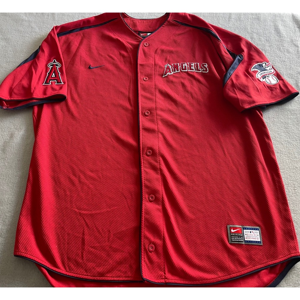 Nike Mens Los Angeles Angels MLB Baseball Jersey Red XL Button Up Authentic Team